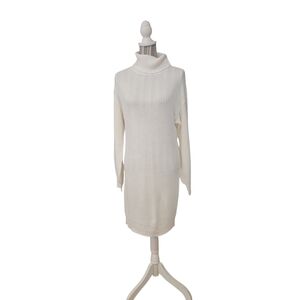 Say What Woman Cozy White Turtleneck Ribbed Cable Knit Sweater Midi  Dress L